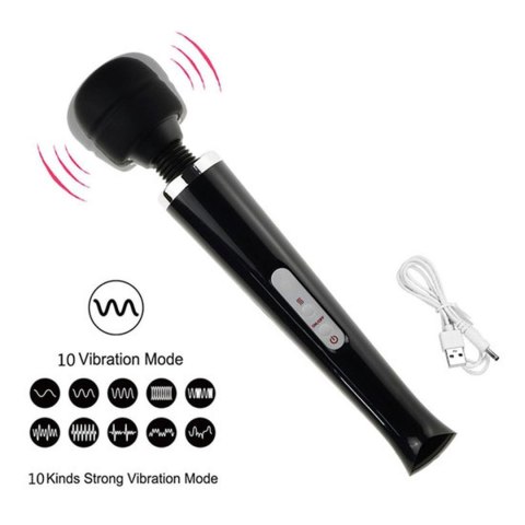 Masażer Różdżka 10 Trybów Wibracji Czarny Magic Massager Wand