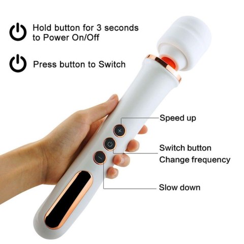 Masażer Różdżka Stymulator 10 Trybów Wibracji Biały Super Powerful USB