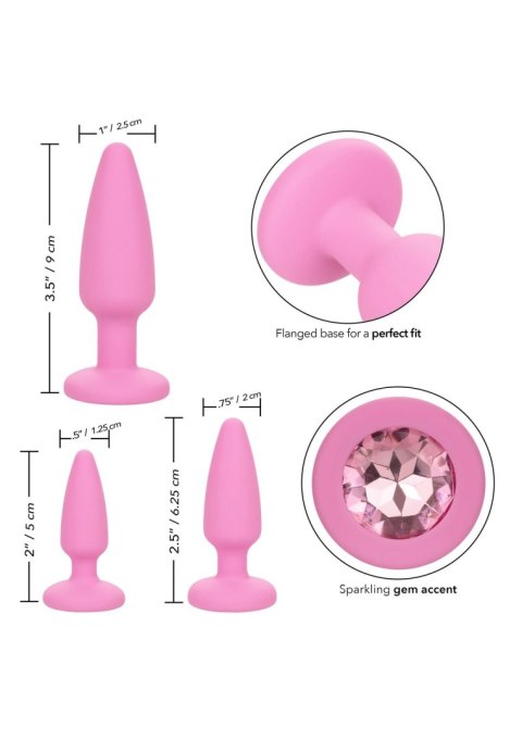 Zestaw 3 Różowych Silikonowych Korków Analnych z Kryształem – CalExotics