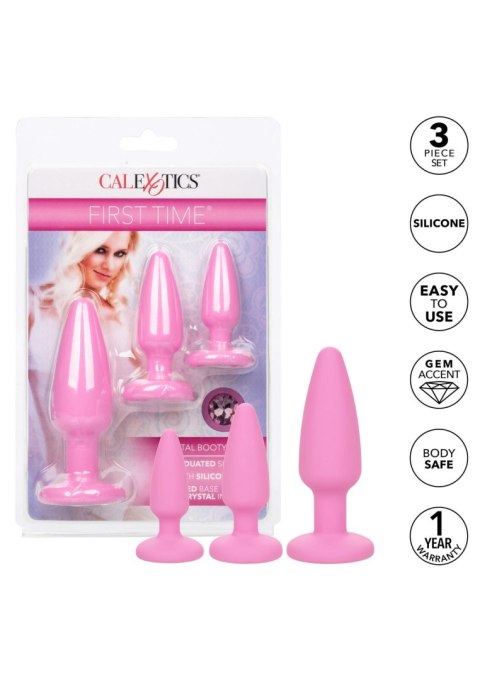 Zestaw 3 Różowych Silikonowych Korków Analnych z Kryształem – CalExotics