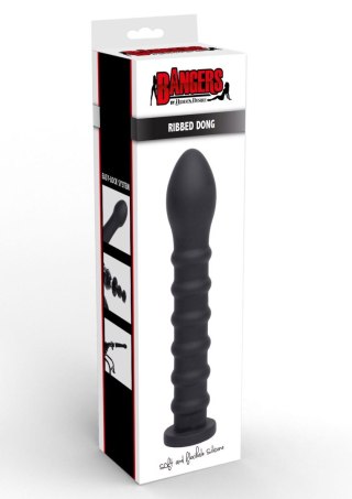 Dildo silikonowe żebrowane czarne 19cm Ribbed Dong Easy-Lock SCALA