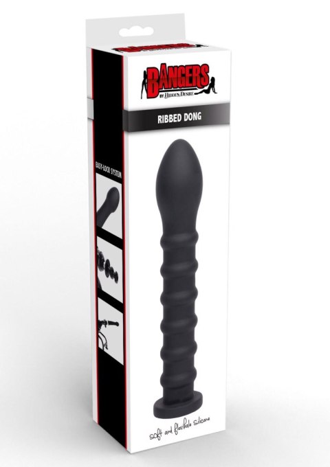 Dildo silikonowe żebrowane czarne 19cm Ribbed Dong Easy-Lock SCALA
