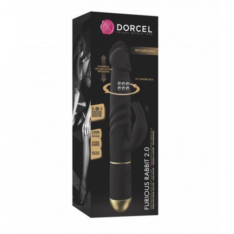 Wibrator Króliczek 3w1 Z Ruchomą Główką Czarno-Złoty - DORCEL FURIOUS RABBIT 2.0