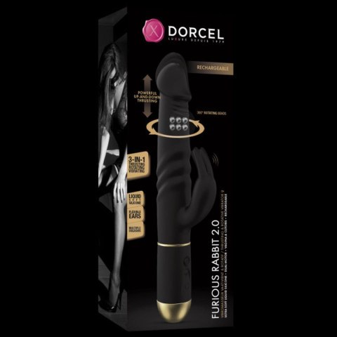 Wibrator Króliczek 3w1 Z Ruchomą Główką Czarno-Złoty - DORCEL FURIOUS RABBIT 2.0