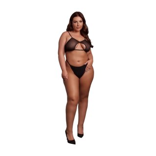Keyhole Mesh Bra with Double Back Straps and Adjustable Sliders - Plus Size - Black
