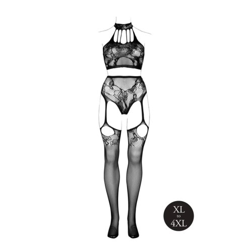 Two Piece with Halter Turtleneck and Pantie with Attached Stockings - OSX - Black