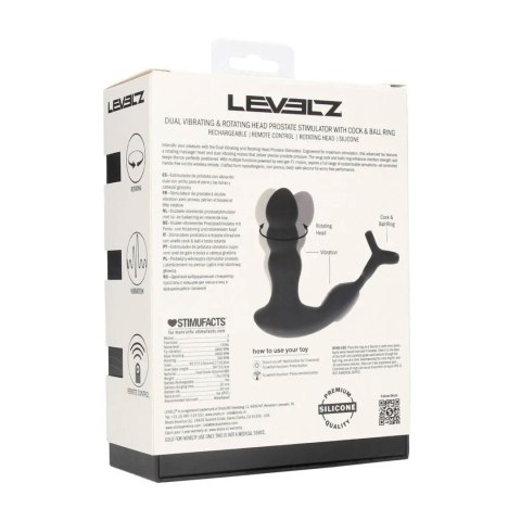 Dual Vibrating Remote Rotating Head Silicone Prostate Stimulator with Cock and Ball Ring - Black