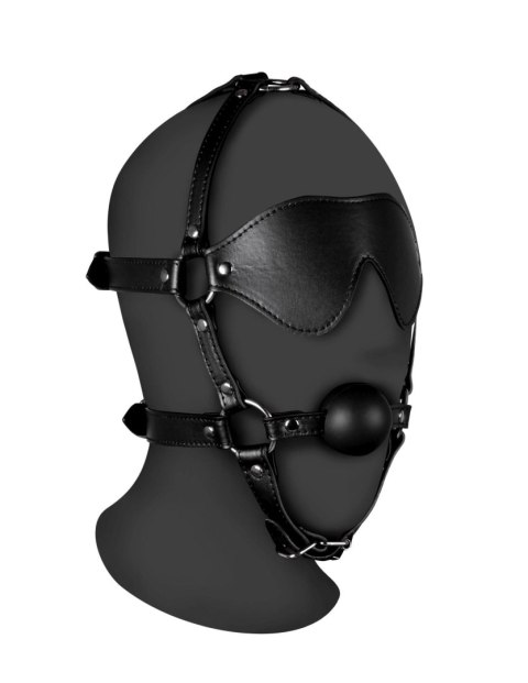 Uprząż na twarz z kneblem czarna Blindfolded Head Harness with Solid Ball Gag SHOTS