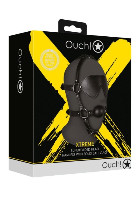 Uprząż na twarz z kneblem czarna Blindfolded Head Harness with Solid Ball Gag SHOTS