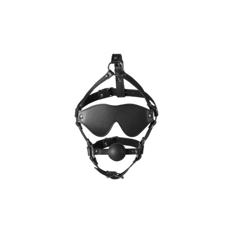 Uprząż na twarz z kneblem czarna Blindfolded Head Harness with Solid Ball Gag SHOTS