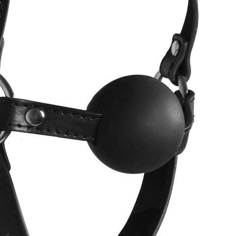 Uprząż na twarz z kneblem czarna Blindfolded Head Harness with Solid Ball Gag SHOTS