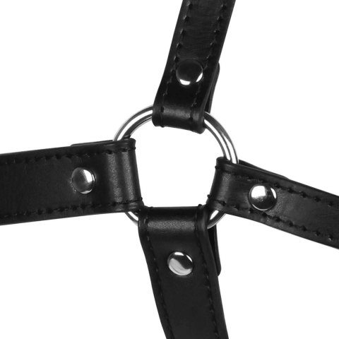 Uprząż na twarz z kneblem czarna Blindfolded Head Harness with Solid Ball Gag SHOTS