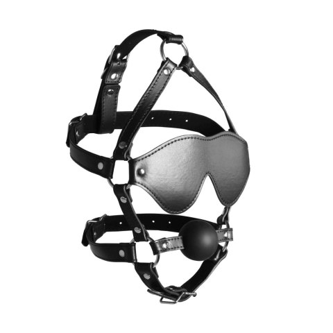 Uprząż na twarz z kneblem czarna Blindfolded Head Harness with Solid Ball Gag SHOTS