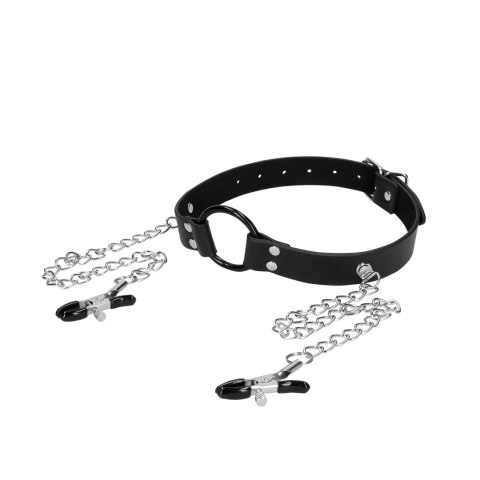 Rozwieracz do ust z klamerkami na sutki O-Ring Gag with Nipple Clamps