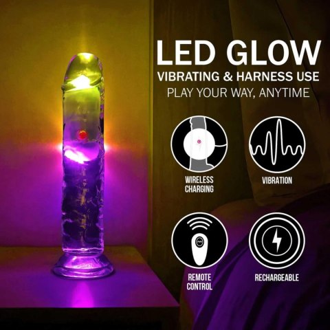 Wibrator Realistyczny Przezroczysty Z Przyssawką I Światłem LED – LED Vibrating Straight Cock Transparent 18 cm