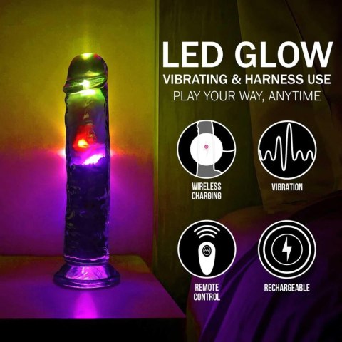 Wibrator Realistyczny Przezroczysty Z Przyssawką I Światłem LED – LED Vibrating Straight Cock Transparent 20 cm