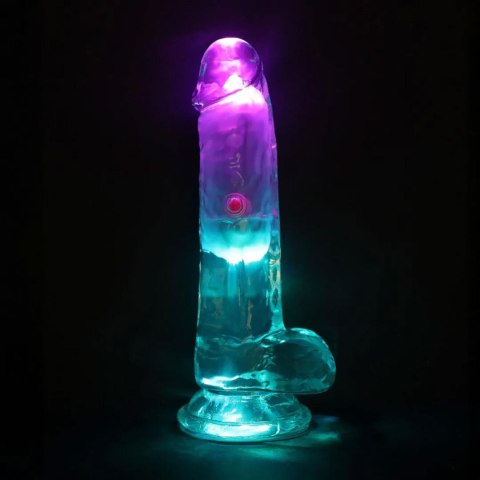 Wibrator Realistyczny Z Jądrami Przezroczysty Z Przyssawką I Światłem LED – LED Vibrating Straight Cock 15 cm