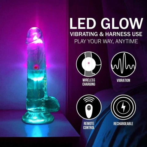 Wibrator Realistyczny Z Jądrami Przezroczysty Z Przyssawką I Światłem LED – LED Vibrating Straight Cock 15 cm