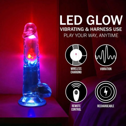 Wibrator Realistyczny Z Jądrami Przezroczysty Z Przyssawką I Światłem LED – LED Vibrating Straight 20 cm