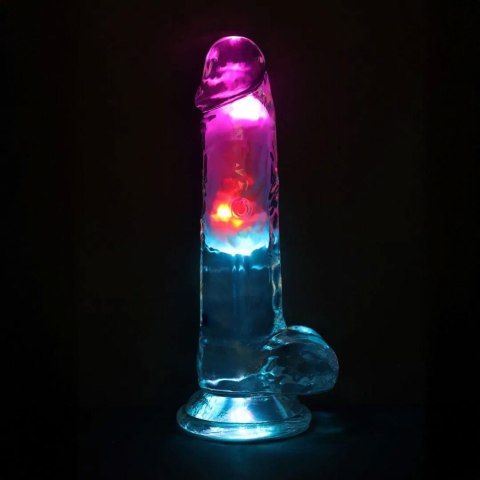 Wibrator Realistyczny Z Jądrami Przezroczysty Z Przyssawką I Światłem LED – LED Vibrating Straight Cock 18 cm