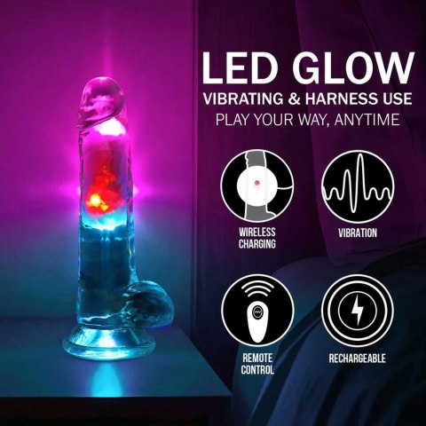 Wibrator Realistyczny Z Jądrami Przezroczysty Z Przyssawką I Światłem LED – LED Vibrating Straight Cock 18 cm