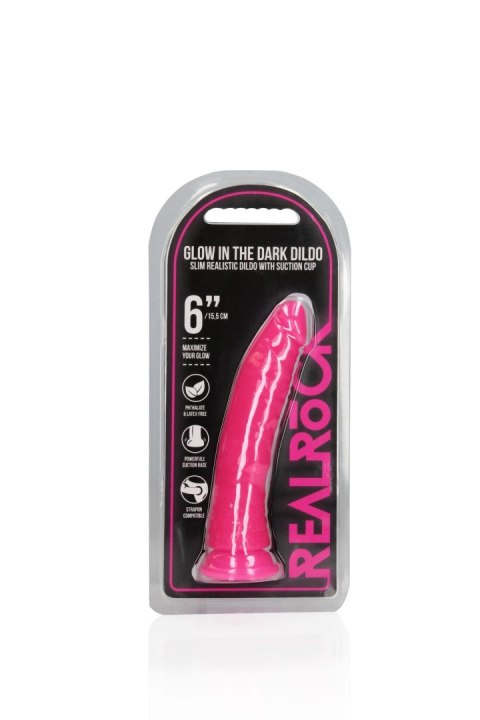 Dildo świecące w ciemności różowe 17.5cm REALROCK