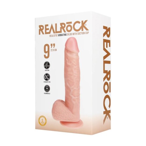 Realistyczny Wibrator z Prostym Trzonem, Jąderkami i Przyssawką 23 cm Flesh– RealRock