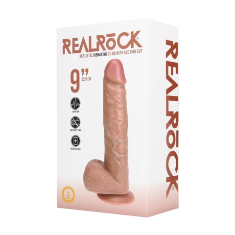 Realistyczny Wibrator z Prostym Trzonem, Jąderkami i Przyssawką 23 cm Tan– RealRock - Tan
