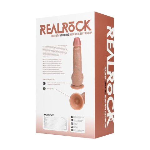 Realistyczny Wibrator z Prostym Trzonem, Jąderkami i Przyssawką 23 cm Tan– RealRock - Tan