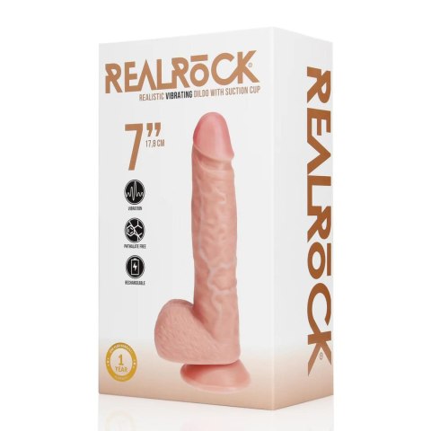 Realistyczny Wibrator z Prostym Trzonem, Jąderkami i Przyssawką 18 cm, Flesh– RealRock