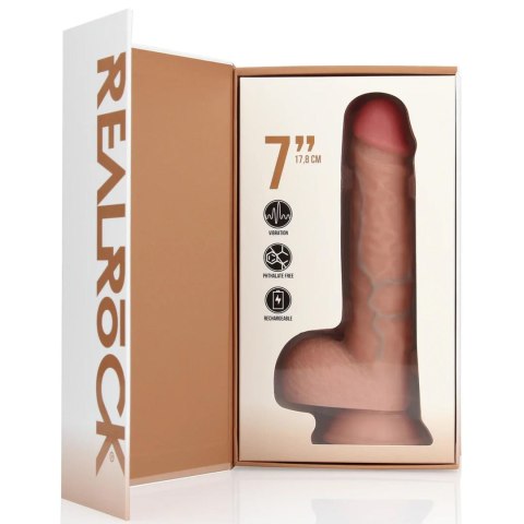 Realistyczny Wibrator z Prostym Trzonem, Jąderkami i Przyssawką 18 cm, Flesh– RealRock