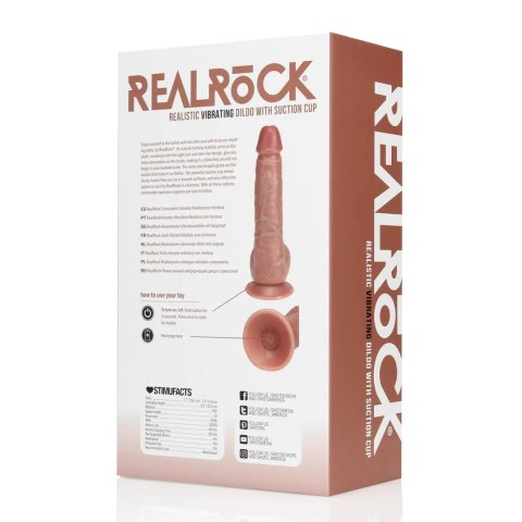Realistyczny Wibrator z Prostym Trzonem, Jąderkami i Przyssawką 18 cm, Tan– RealRock