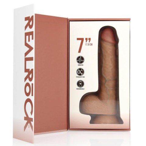Realistyczny Wibrator z Prostym Trzonem, Jąderkami i Przyssawką 18 cm, Tan– RealRock