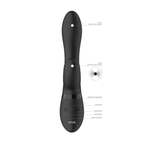 Wibrator Króliczek Z Technologią Pulse-Wave I Przyciskiem Climax Czarny Silikonowy Premium - VIVE