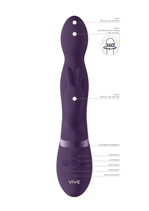 Wibrator Króliczek Z Końcówką Obracającą Się O 360 Stopni Fioletowy - NIVA 360DEGREES RABBIT PURPLE