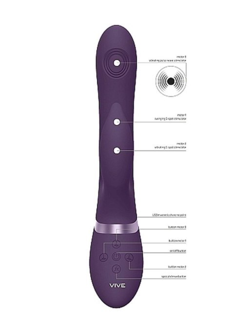 Innowacyjny Wibrator Do Punktu G I Łechtaczki 3 Silniki Ruchomy USB Fioletowy - VIVE Aimi