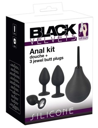 Prysznic Analny i 3 Korki Analne Czarny Zestaw-Black Velvets Anal Kit
