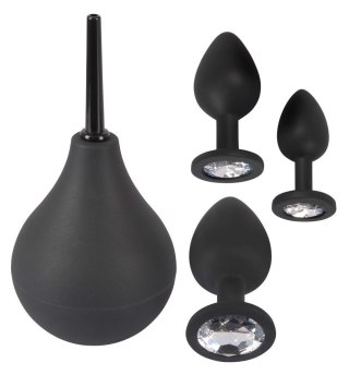 Prysznic Analny i 3 Korki Analne Czarny Zestaw-Black Velvets Anal Kit
