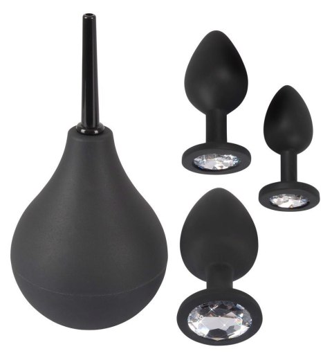Prysznic Analny i 3 Korki Analne Czarny Zestaw-Black Velvets Anal Kit