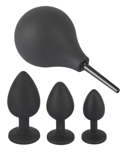 Prysznic Analny i 3 Korki Analne Czarny Zestaw-Black Velvets Anal Kit