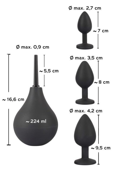 Prysznic Analny i 3 Korki Analne Czarny Zestaw-Black Velvets Anal Kit