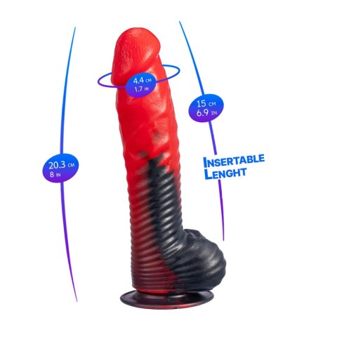 Dildo z przyssawką czarno-czerwone 20.3cm Devil Real Skin fantasy
