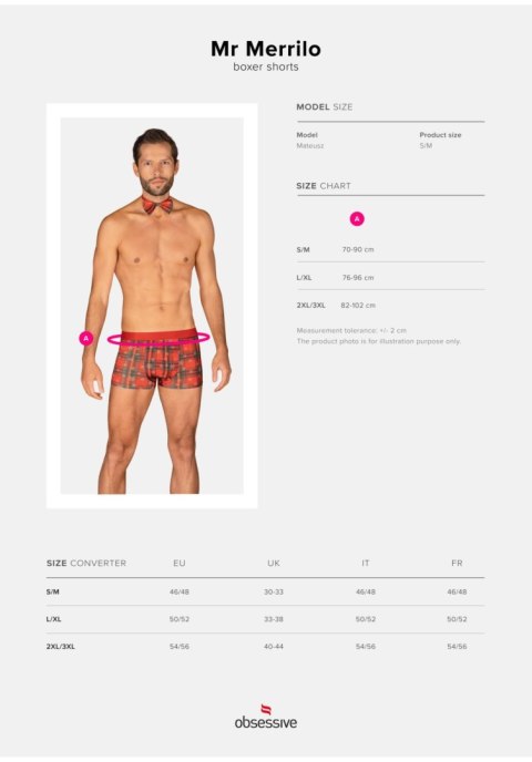 Kostium świąteczny męski czerwony rozmiar S/M Mr Merrilo bokserki i mucha Obsessive