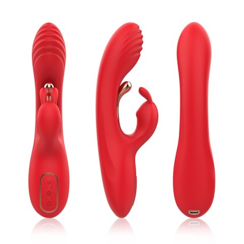Wibrator Króliczek Trójpunktowy Silikonowy USB-C Czerwony - Crazy Horse Red