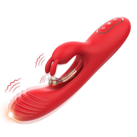 Wibrator Króliczek Trójpunktowy Silikonowy USB-C Czerwony - Crazy Horse Red