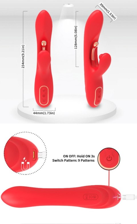 Wibrator Króliczek Z Trójpunktową Stymulacją I Ładowaniem USB-C Czerwony - NIRVANA RED THREE-POINT VIBRATION