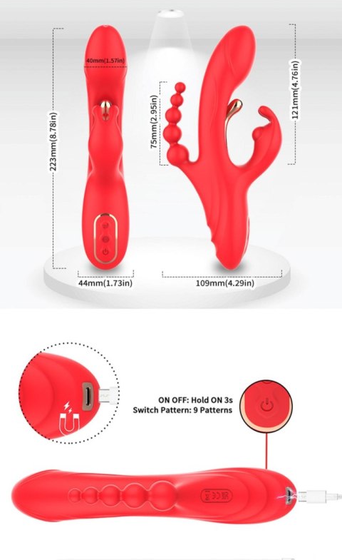 Innowacyjny Wibrator Czteropunktowy Czerwony - TRIDENT RED FOUR-POINT VIBRATION