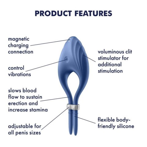 Pierścień erekcyjny-Duelist Ring Vibrator Blue-Satisfyer