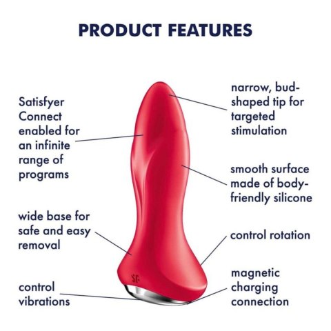 Korek Analny Czerwony -Plug-Rotator 1 Connect App -Satisfyer