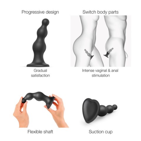 Dildo silikonowe do STRAP-ON czarne 13cm PLUG BEADS BLACK DORCELL